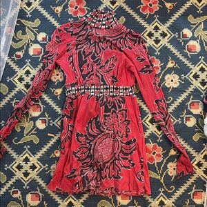 Red and Black Floral Long Sleeve Top